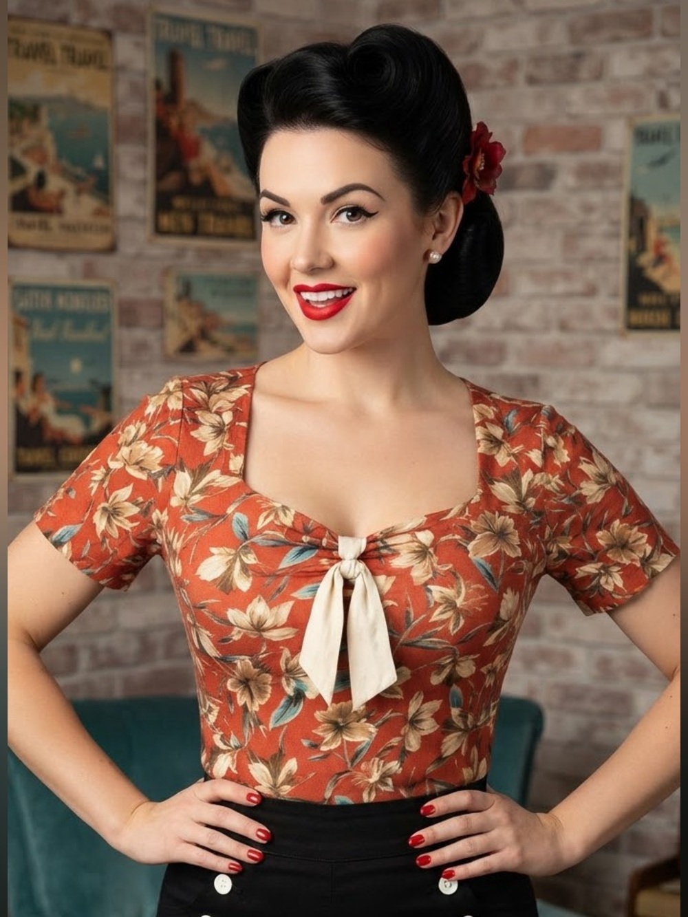 Unique Vintage Floral Blouse in Red Size 2X/18 NWT